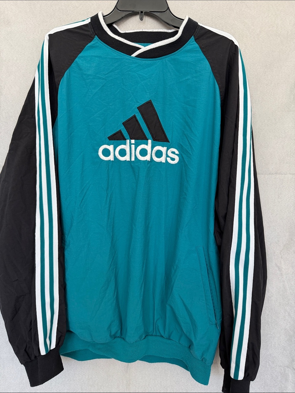 adidas Teal & Black Striped Sleeve Crewneck